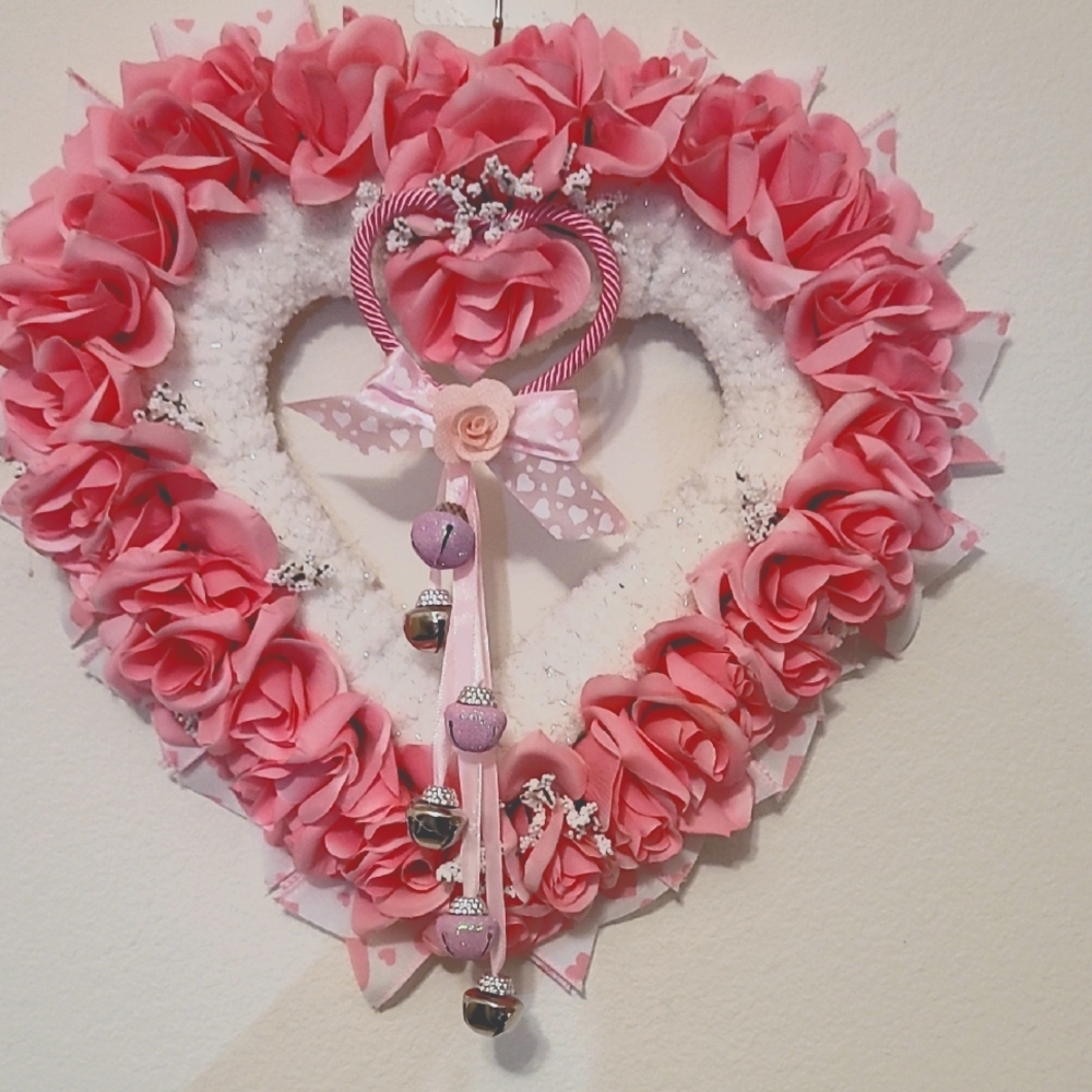 Handcrafted Pink Heart Wreath